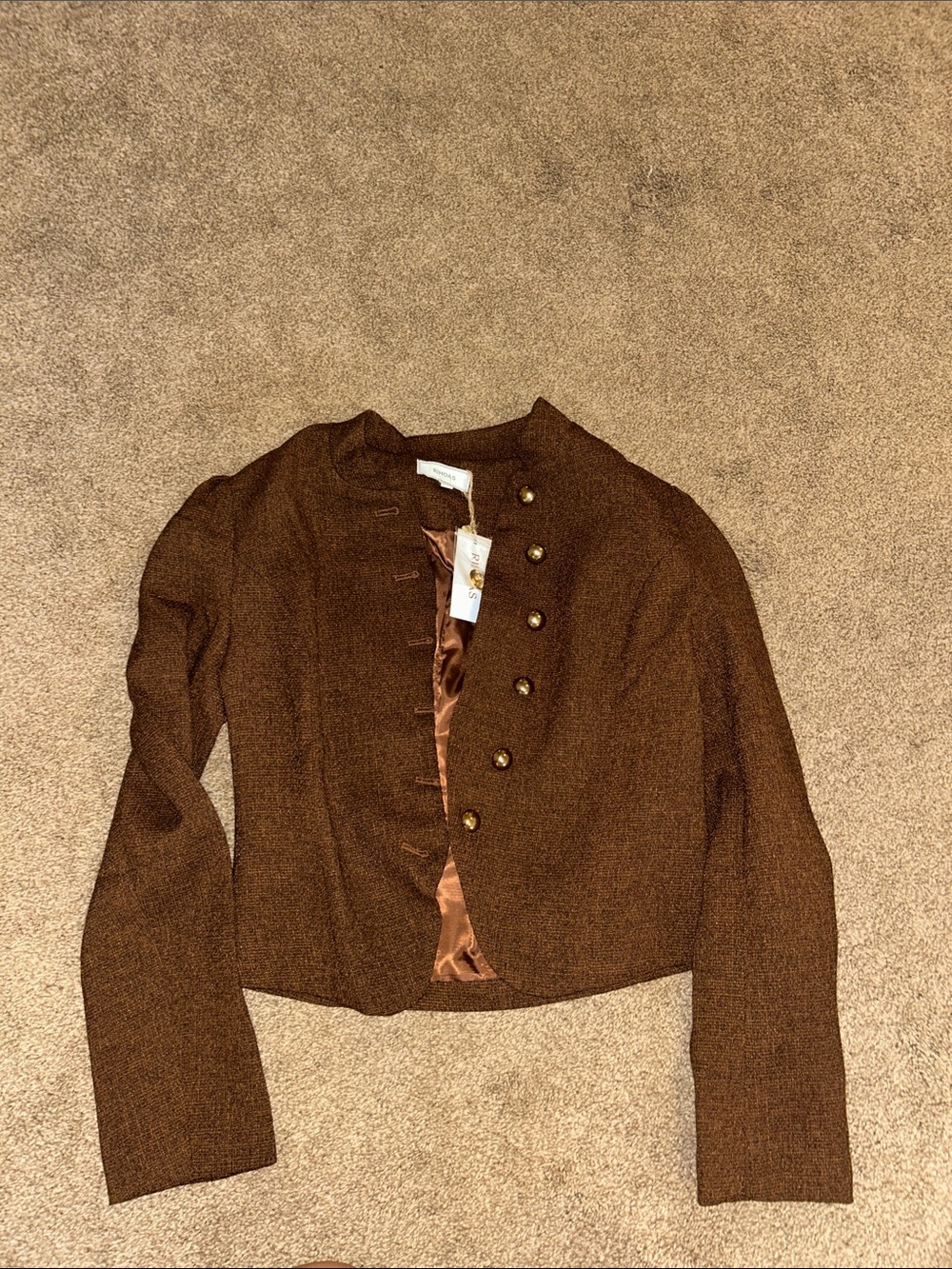RIHOAS Brown Cropped Military-Style Blazer